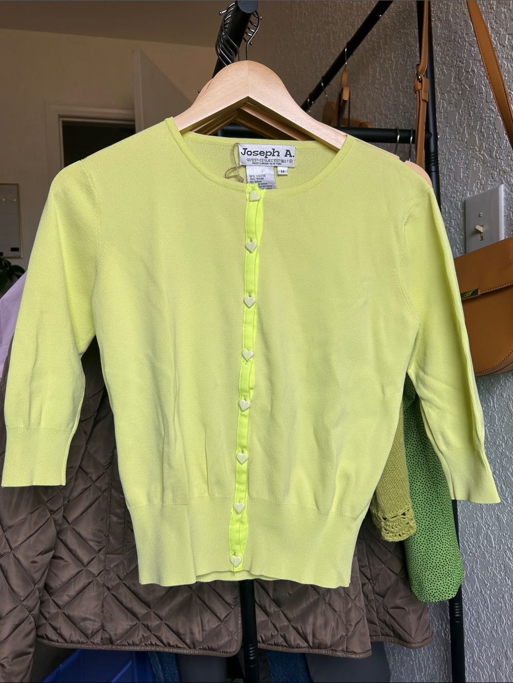 Joseph Lime Heart-Button Crewneck Cardigan